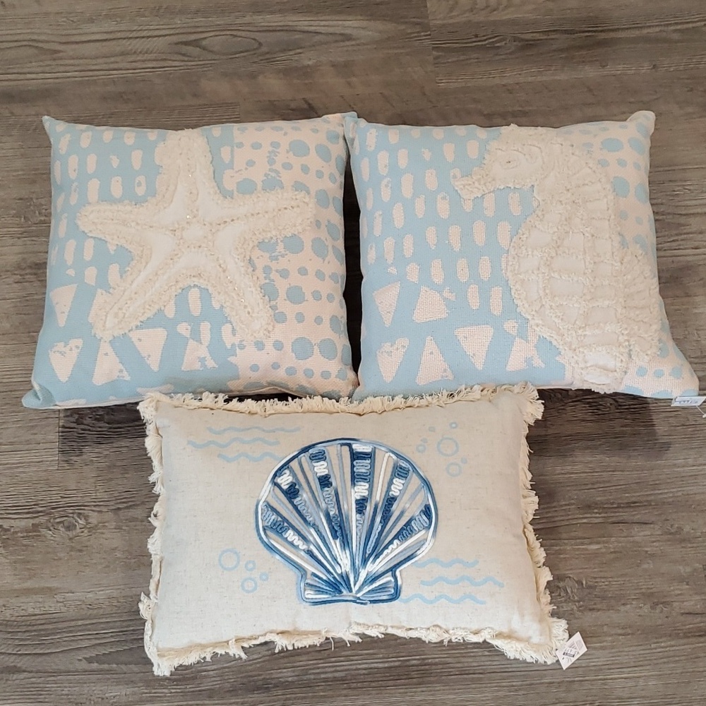 Nautical 3 Piece Pillow Set- Seashell, Seahorse and Starfish